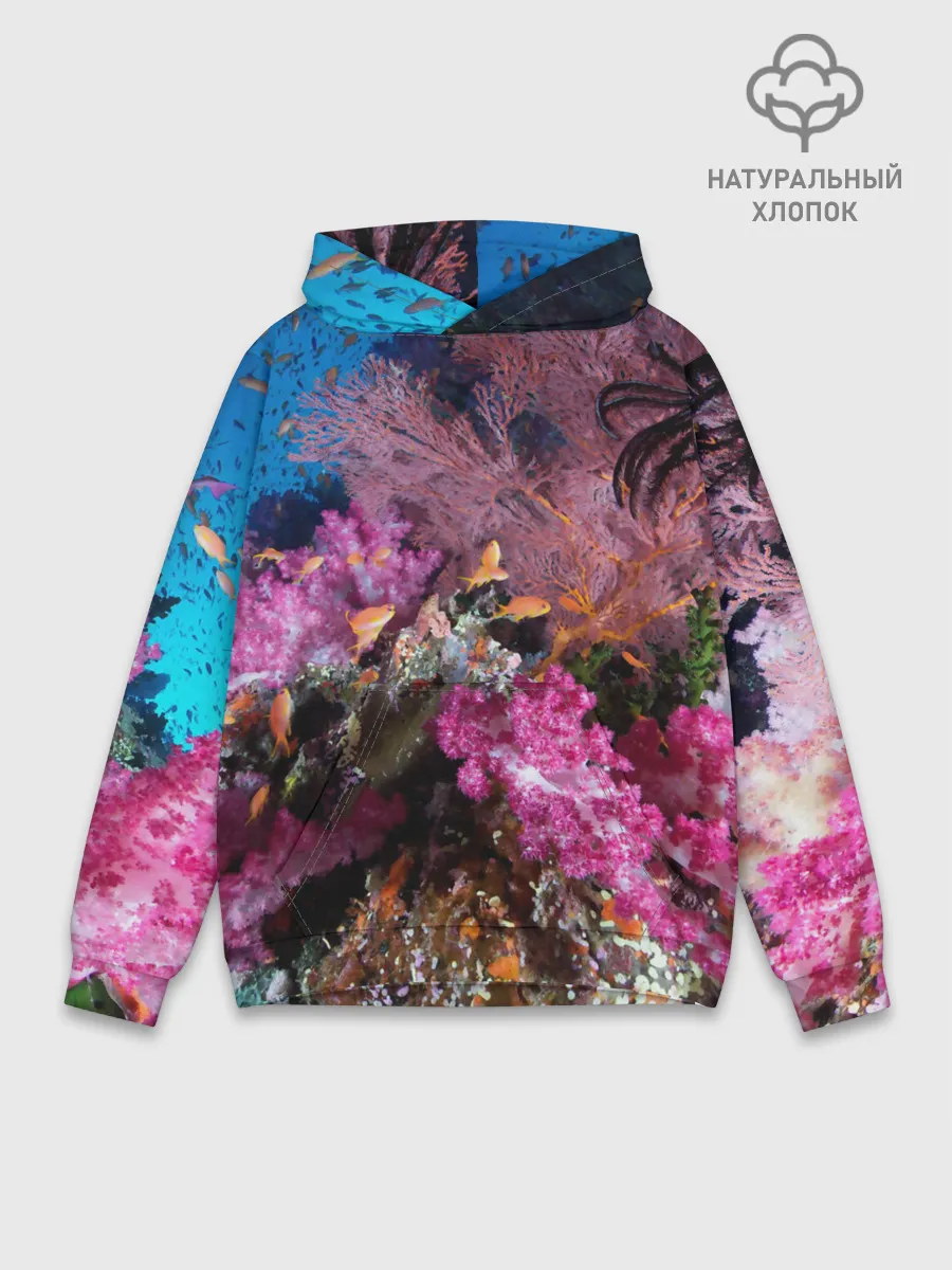 Худи мужской база хлопок / Коралловые рыбки