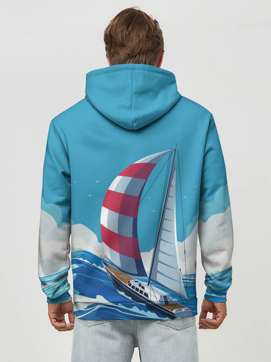 Худи мужской база хлопок / ПАРУСНИК В МОРЕ | ЛЮБЛЮ МОРЕ