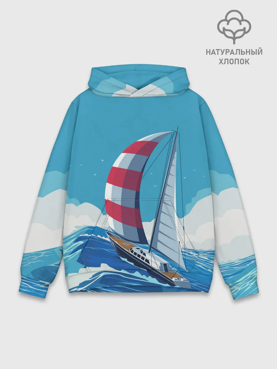 Худи мужской база хлопок / ПАРУСНИК В МОРЕ | ЛЮБЛЮ МОРЕ