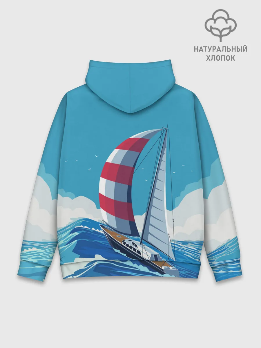 Худи мужской база хлопок / ПАРУСНИК В МОРЕ | ЛЮБЛЮ МОРЕ