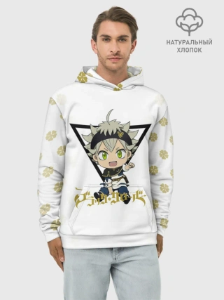 Худи мужской база хлопок / Маленький Аста Черный Клевер