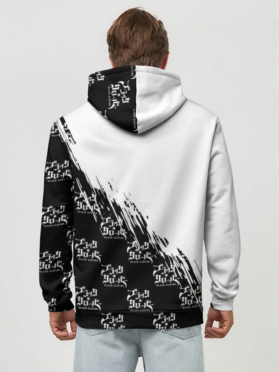 Худи мужской база хлопок / Чёрный клевер черно-белый разрыв