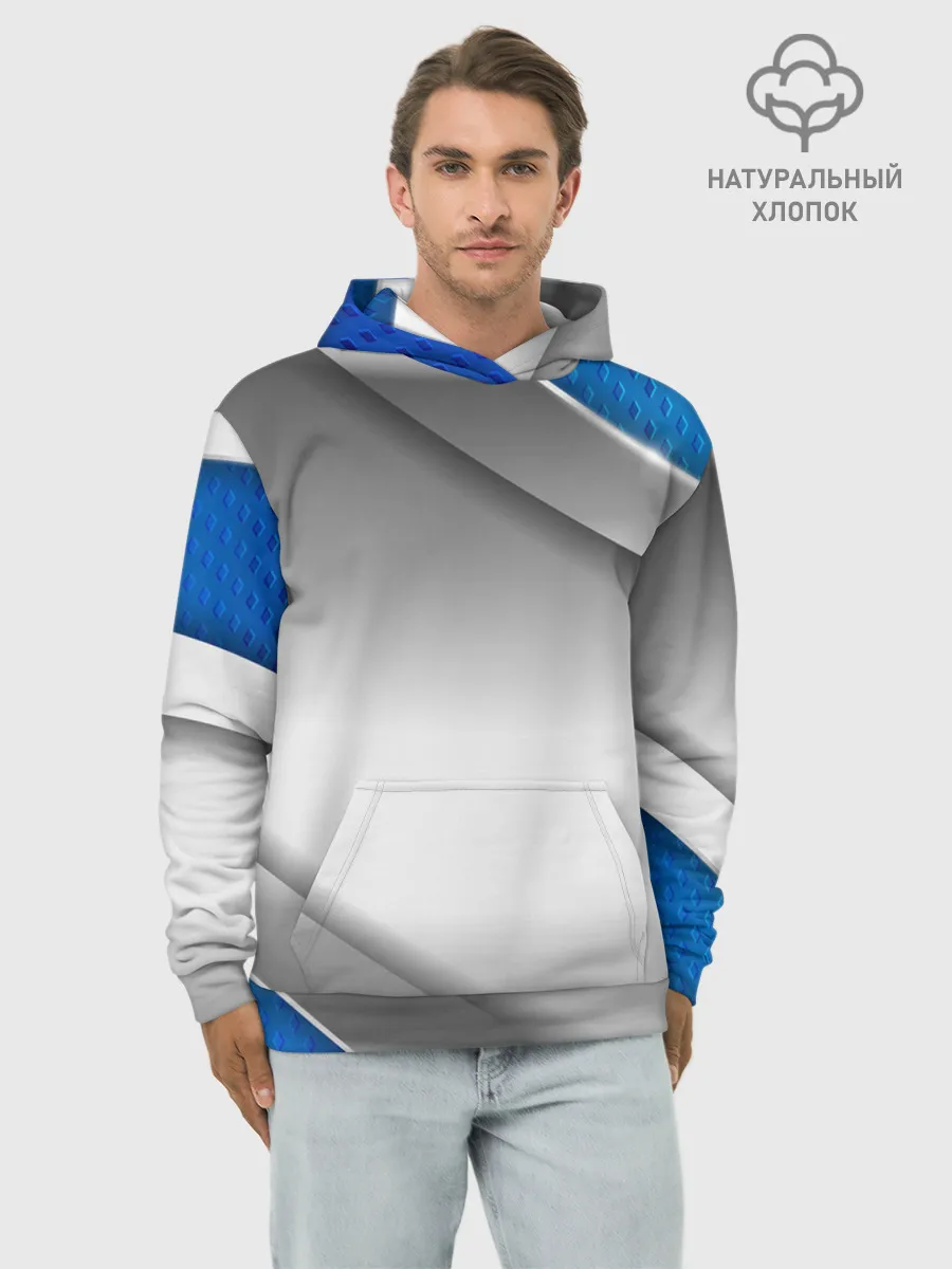 Худи мужской база хлопок / 3D СЕРЕБРО BLUE LINES