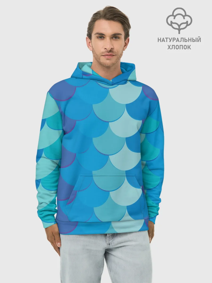 Худи мужской база хлопок / Синяя чешуя рыбы
