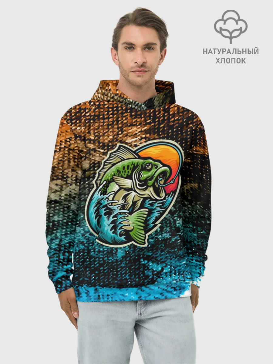 Худи мужской база хлопок / Рыба на крючке