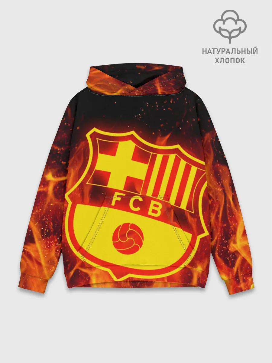 Худи мужской база хлопок / FC BARCELONA / FIRE / ОГОНЬ
