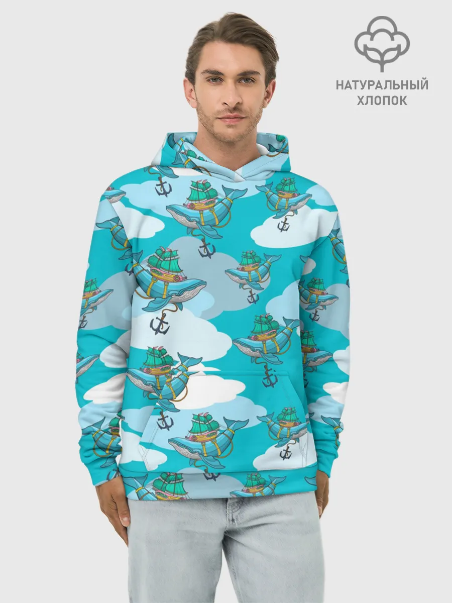 Худи мужской база хлопок / Киты и корабль