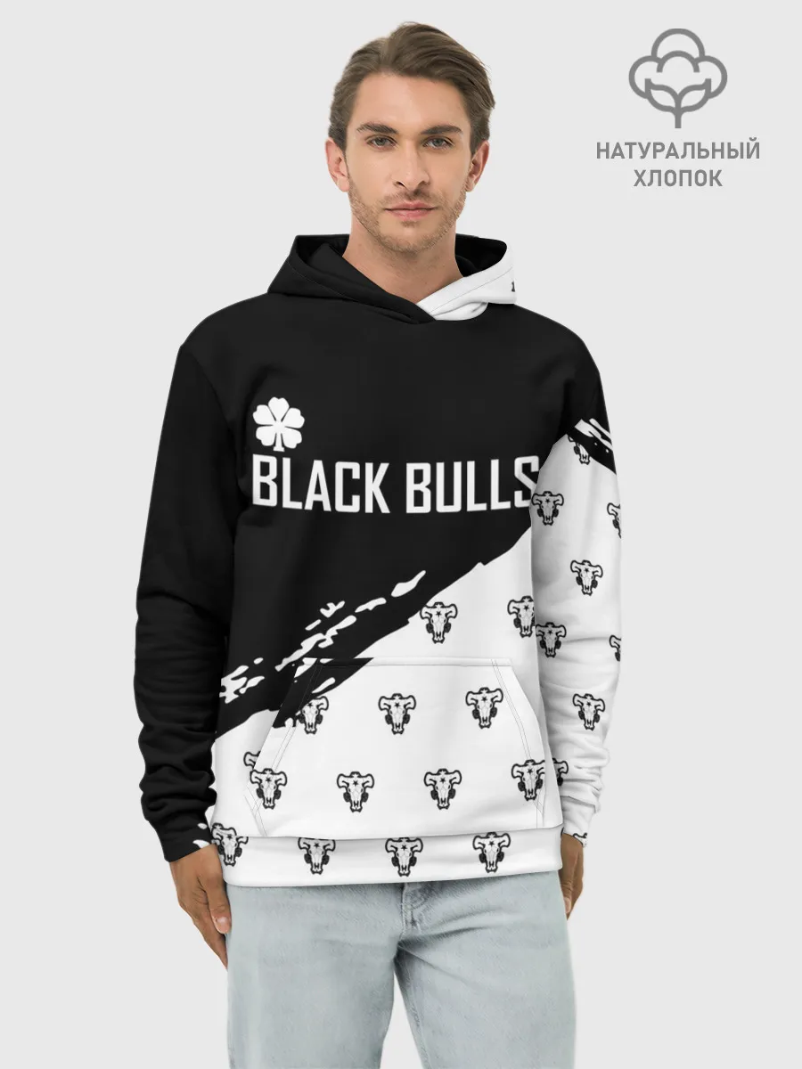 Худи мужской база хлопок / Черные быки | Чёрный клевер
