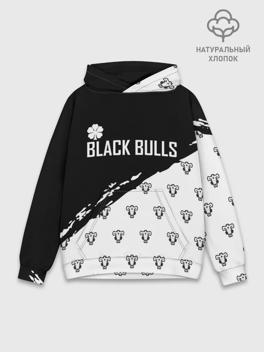Худи мужской база хлопок / Черные быки | Чёрный клевер