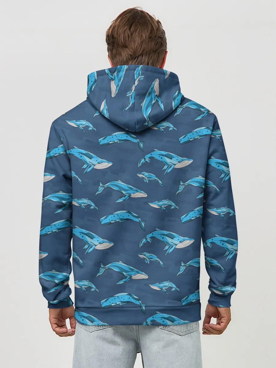 Худи мужской база хлопок / Киты на синем