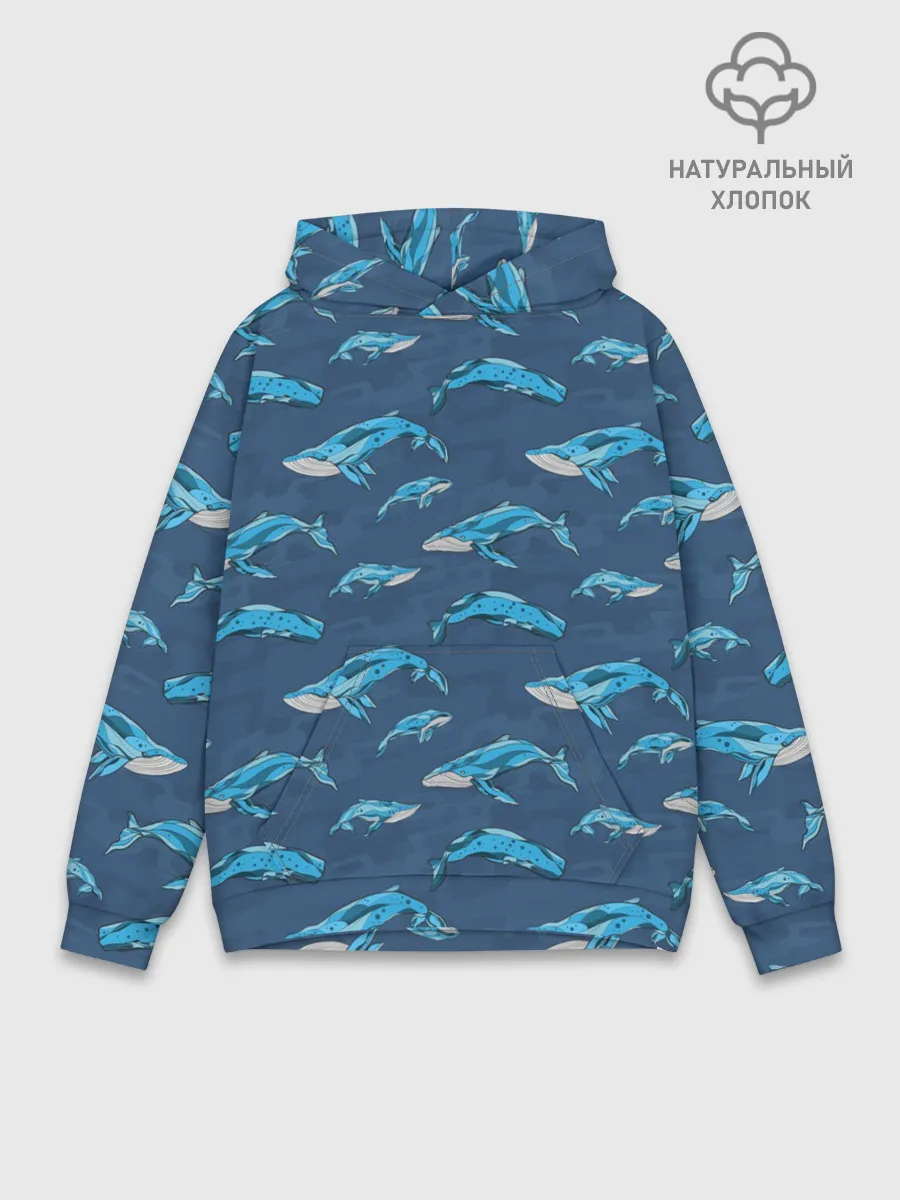 Худи мужской база хлопок / Киты на синем