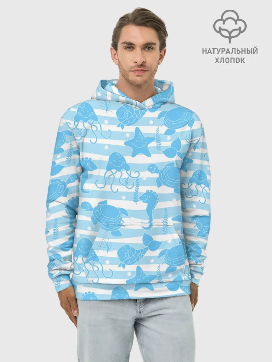 Худи мужской база хлопок / Морские жители