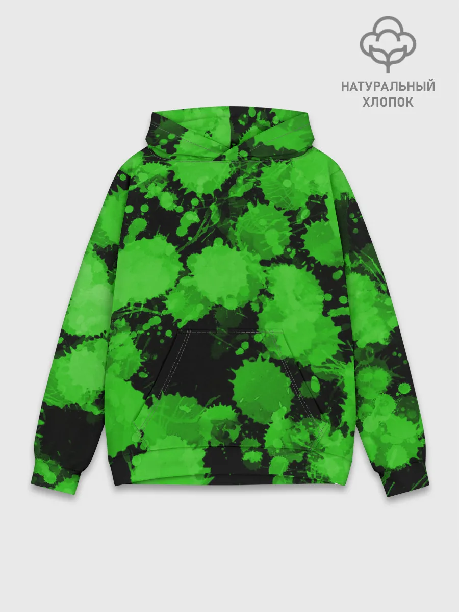 Худи мужской база хлопок / Зеленые Кляксы