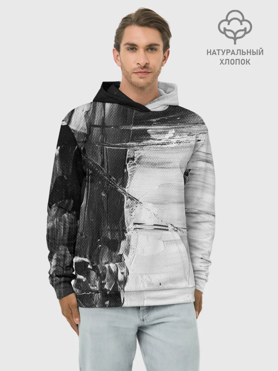 Худи мужской база хлопок / Черно-Белый Арт