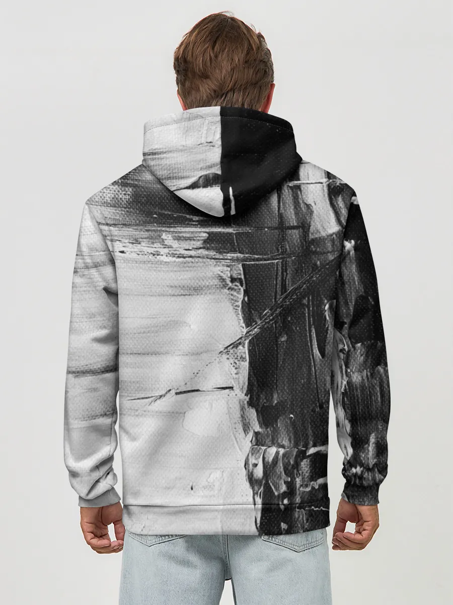 Худи мужской база хлопок / Черно-Белый Арт