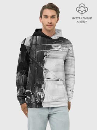 Худи мужской база хлопок / Черно-Белый Арт