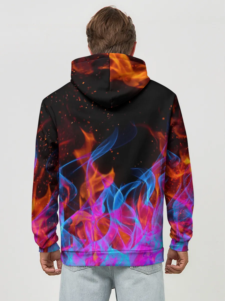 Худи мужской база хлопок / ТРИ ОГНЯ / FIRE / СИНИЙ ОГОНЬ
