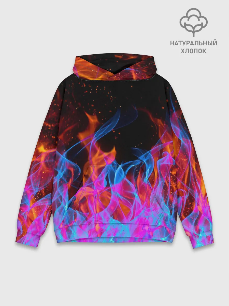 Худи мужской база хлопок / ТРИ ОГНЯ / FIRE / СИНИЙ ОГОНЬ