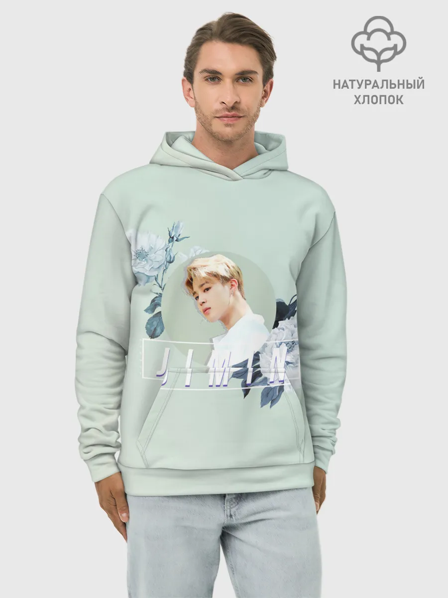 Худи мужской база хлопок / Чимин в цветах
