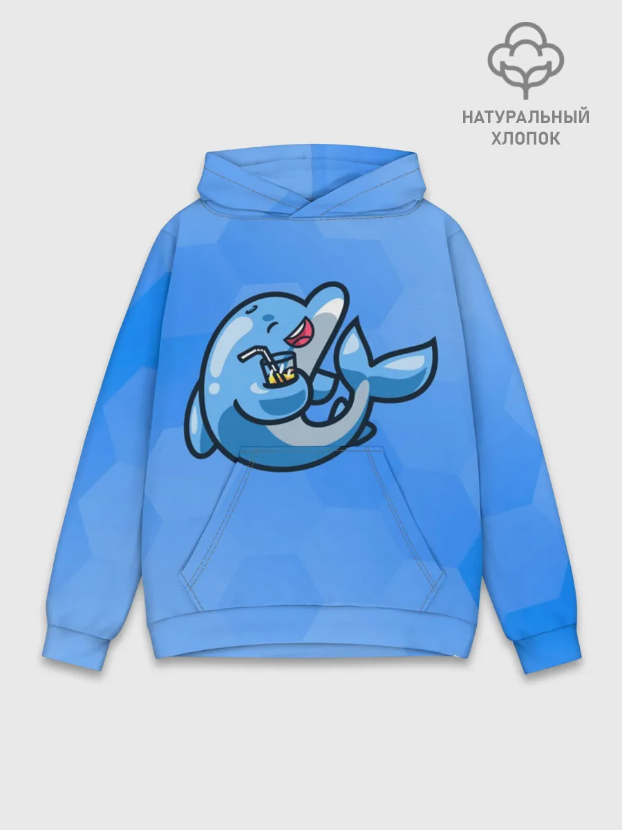 Худи мужской база хлопок / Дельфин с коктейлем