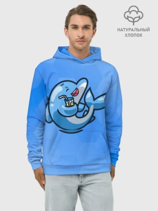 Худи мужской база хлопок / Дельфин с коктейлем