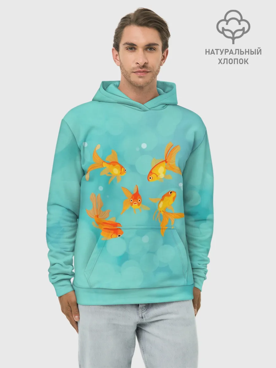 Худи мужской база хлопок / Золотые рыбки