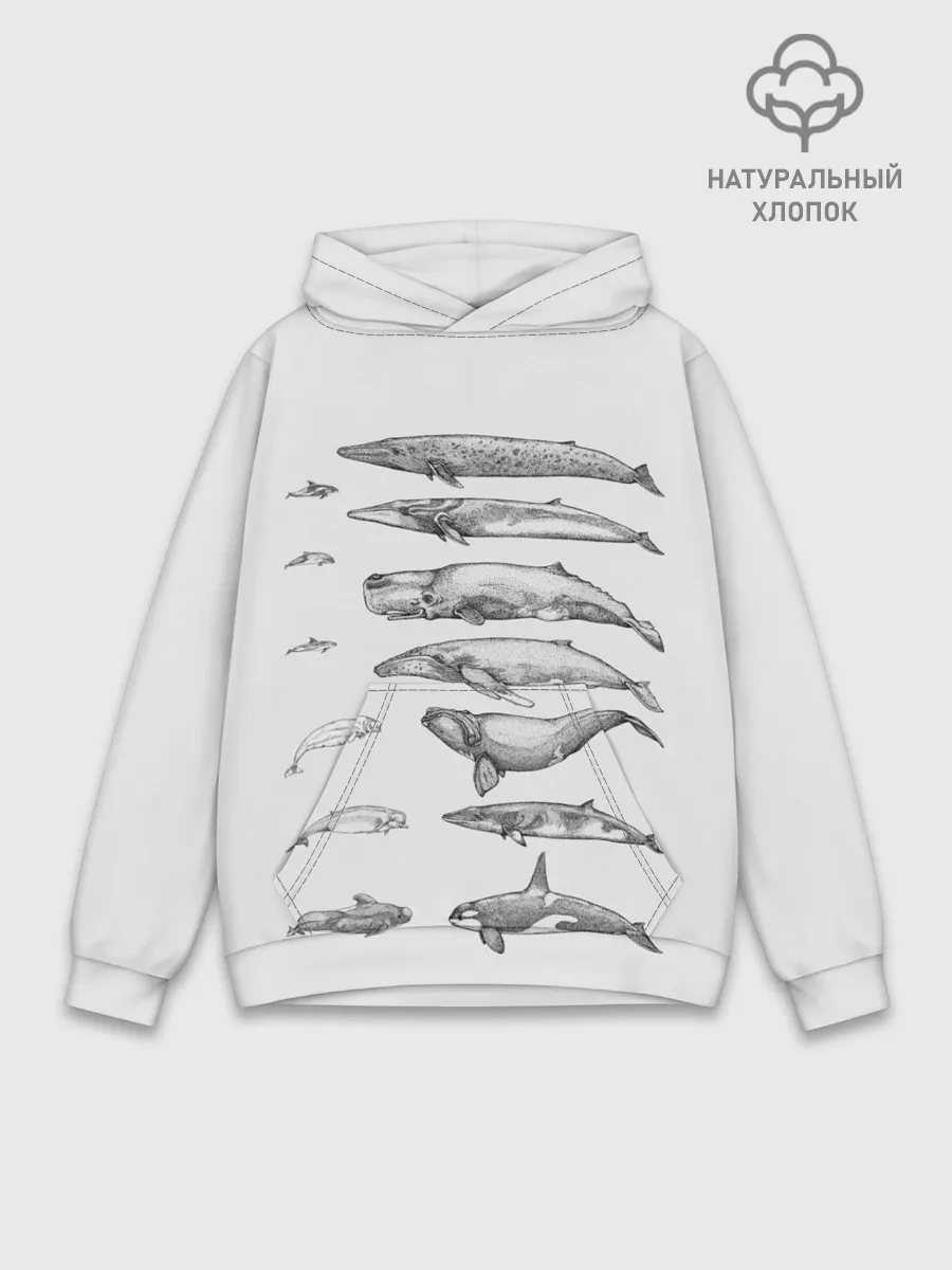 Худи мужской база хлопок / киты графика