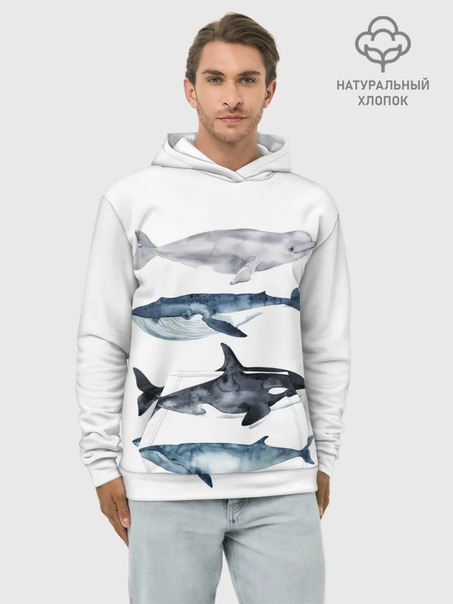 Худи мужской база хлопок / киты
