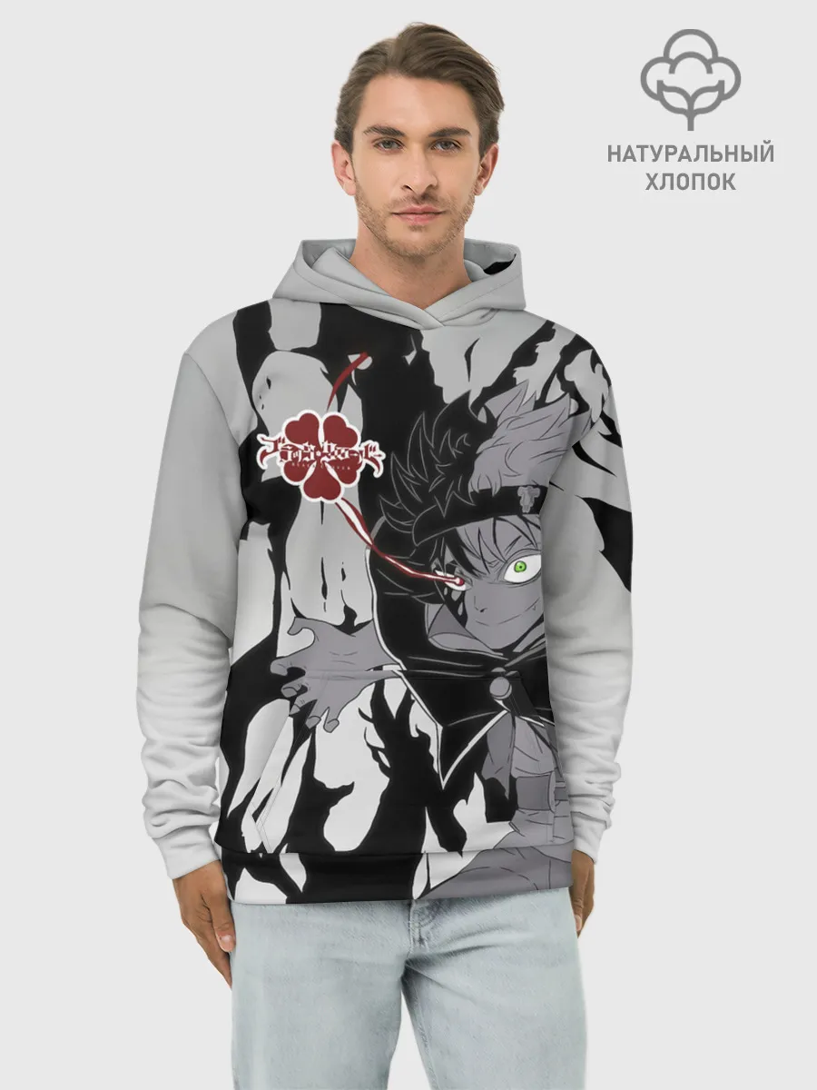 Худи мужской база хлопок / Черный Аста демон Чёрный клевер