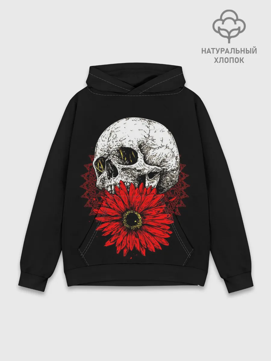 Худи мужской база хлопок / Череп и Красный Цветок | Skull