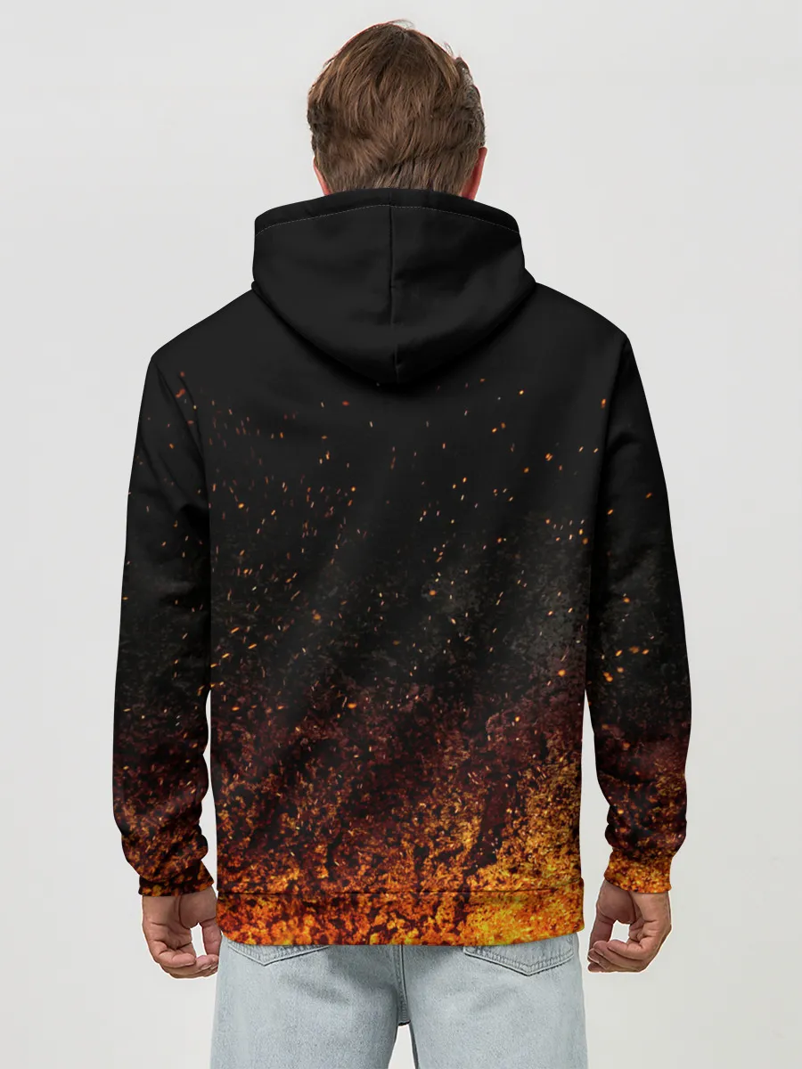 Худи мужской база хлопок / Чёрный клевер Аста в огне