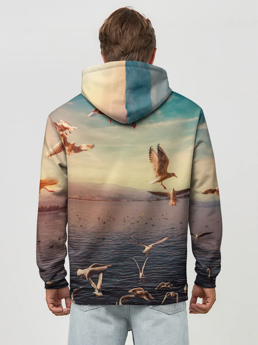 Худи мужской база хлопок / Чайки на воде