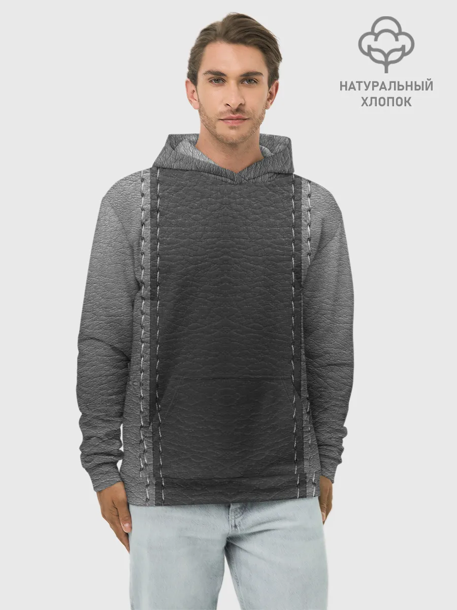 Худи мужской база хлопок / Черно-Серая Кожа
