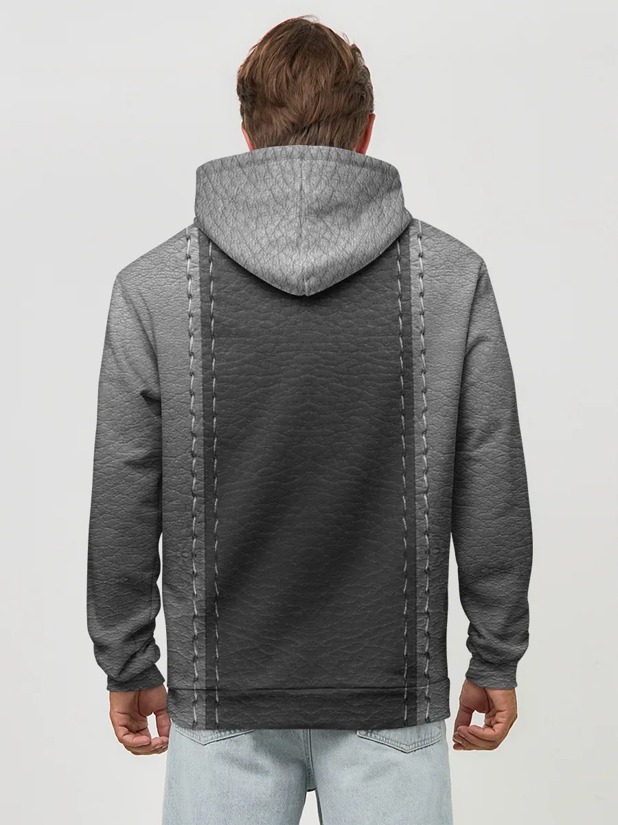 Худи мужской база хлопок / Черно-Серая Кожа