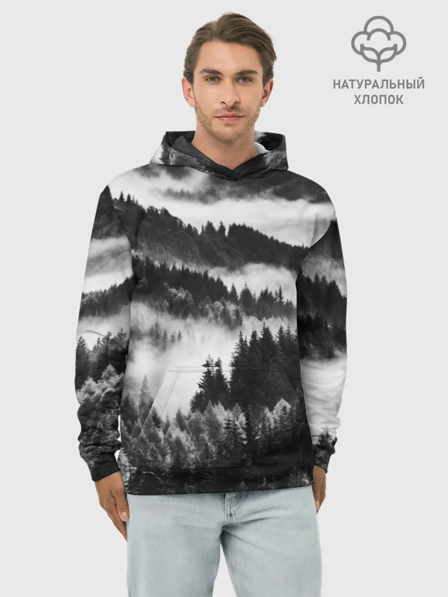 Худи мужской база хлопок / ТУМАННЫЙ ЛЕС / МРАЧНЫЙ ЛЕС