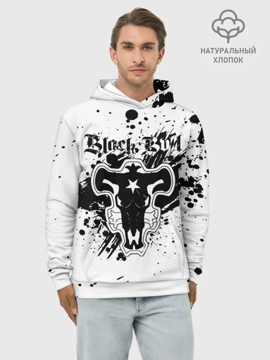 Худи мужской база хлопок / Черные быки брызги Чёрный клевер