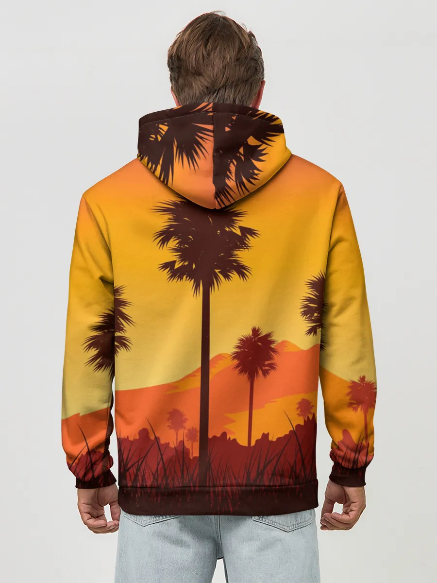 Худи мужской база хлопок / Лето, Пальмы, вечер