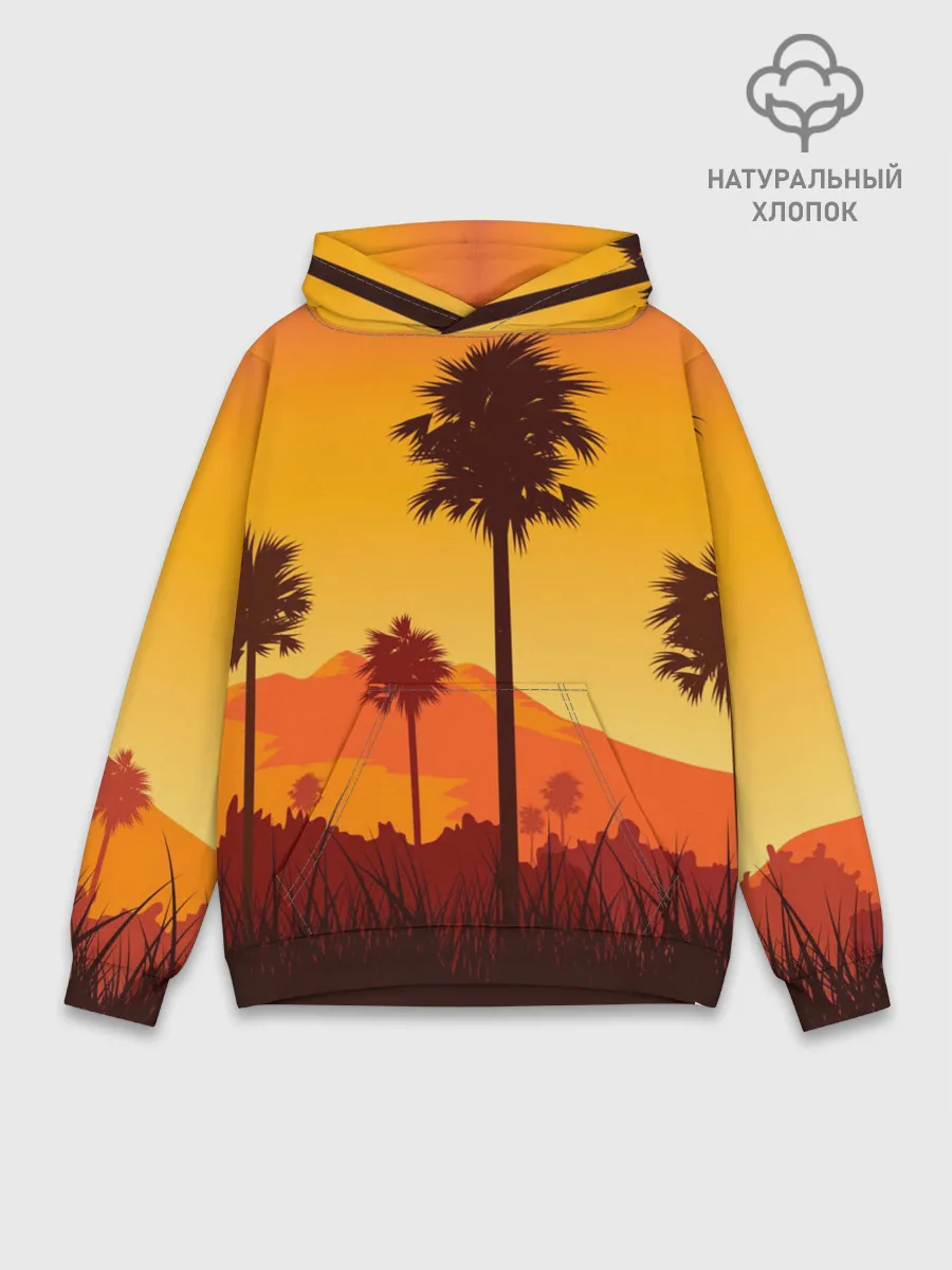 Худи мужской база хлопок / Лето, Пальмы, вечер