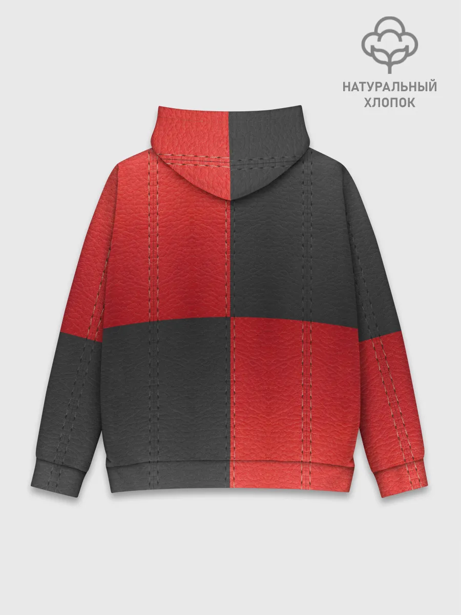 Худи мужской база хлопок / Черно-красная Кожа