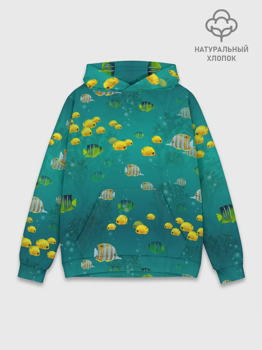 Худи мужской база хлопок / Подводный мир. Рыбки