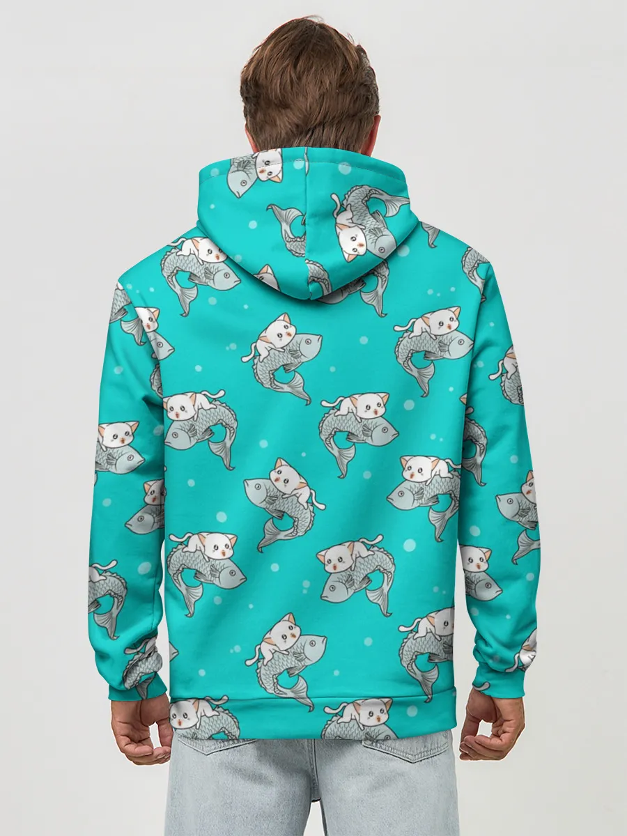 Худи мужской база хлопок / Котики и рыбки