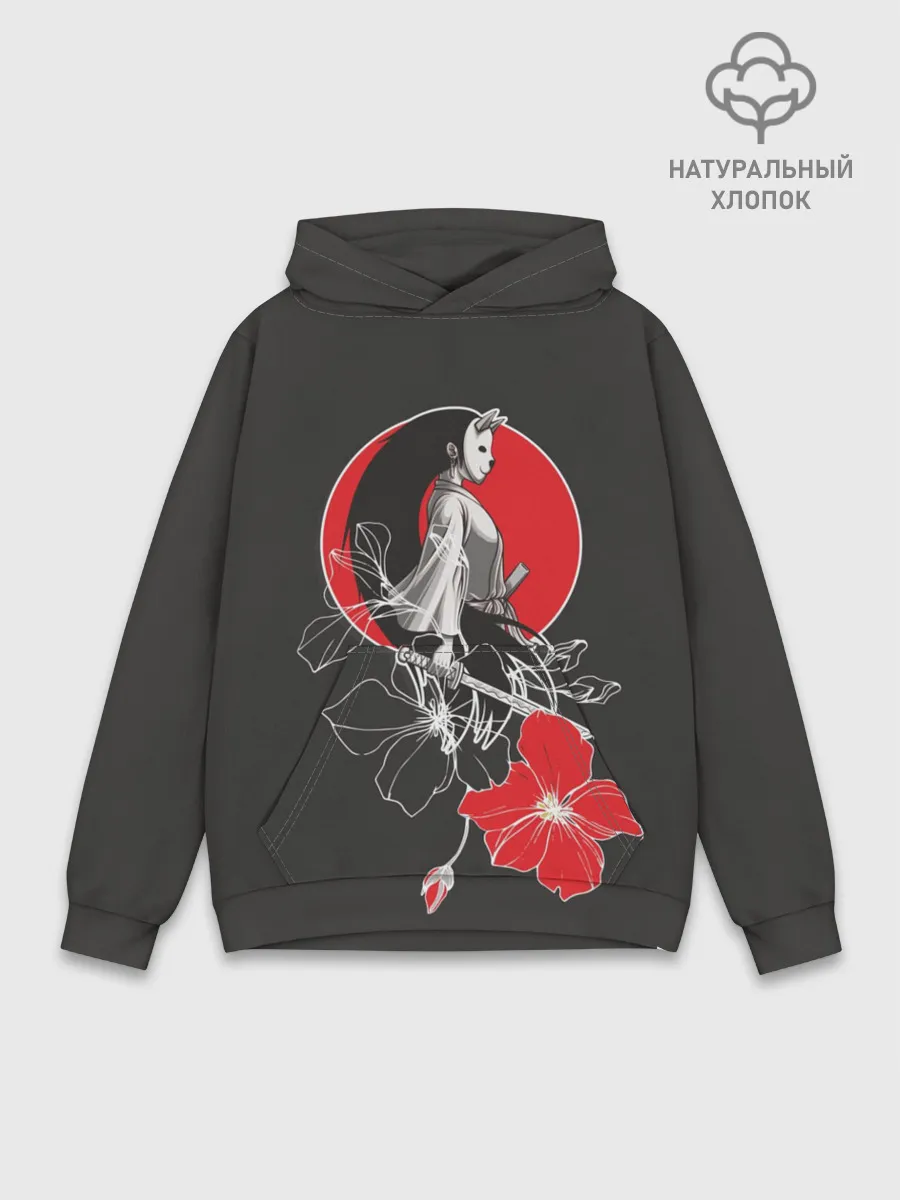 Худи мужской база хлопок / Девушка-кошка-самурай