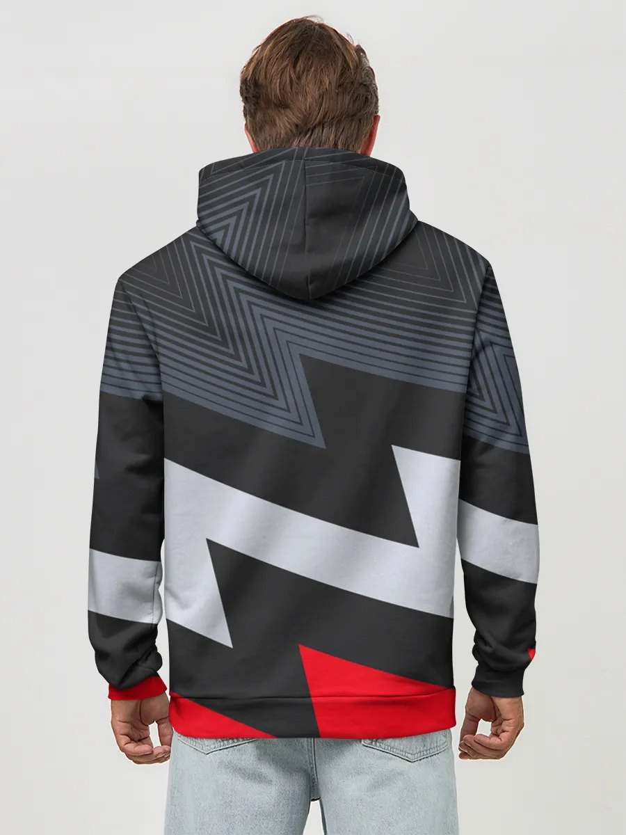 Худи мужской база хлопок / Черно-красные зигзаги