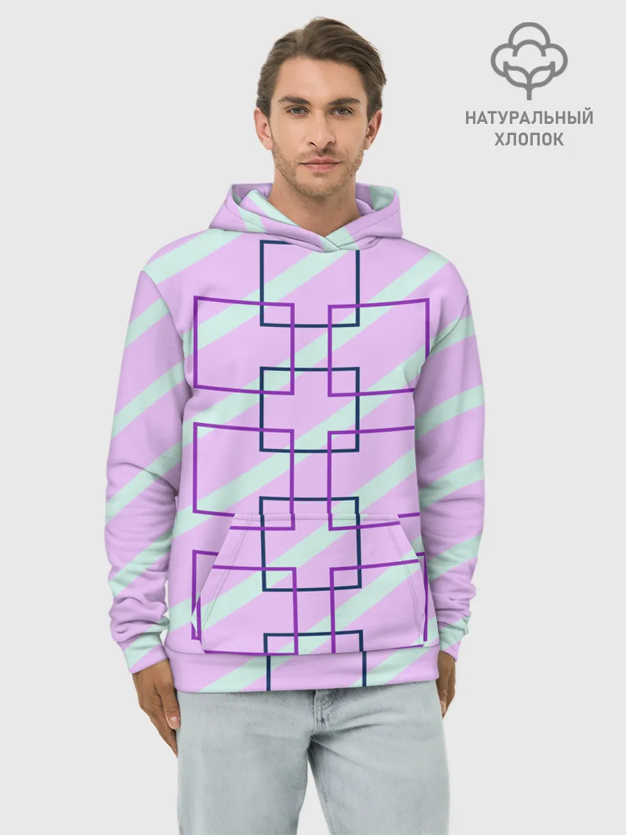 Худи мужской база хлопок / графический: клетка полоска