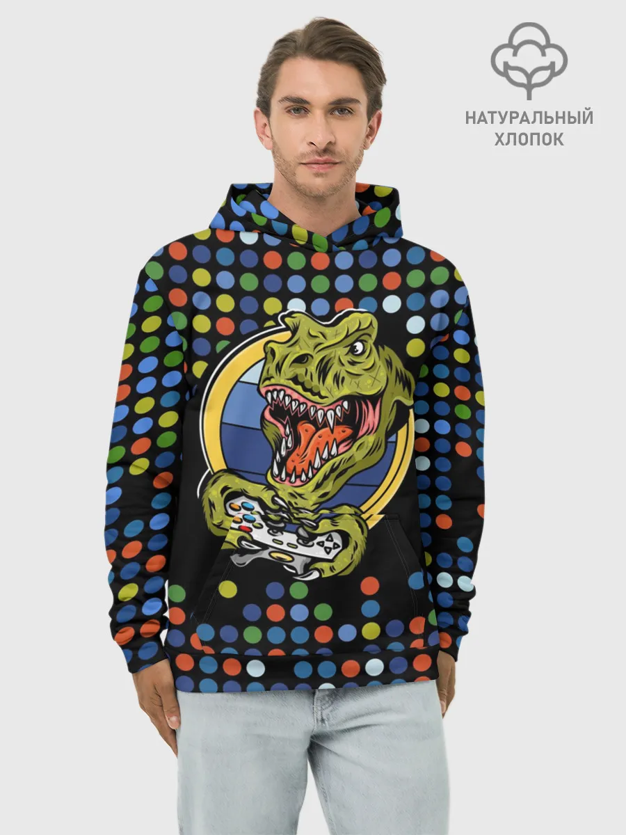 Худи мужской база хлопок / Динозавр-игрок