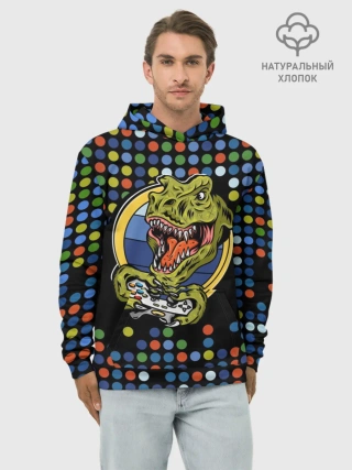 Худи мужской база хлопок / Динозавр-игрок