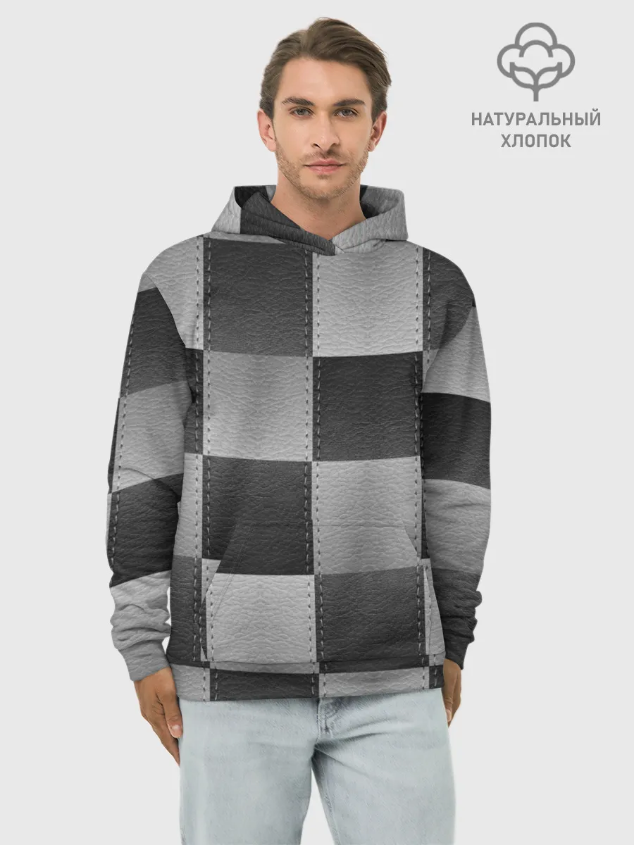 Худи мужской база хлопок / Пэчворк из Кожи