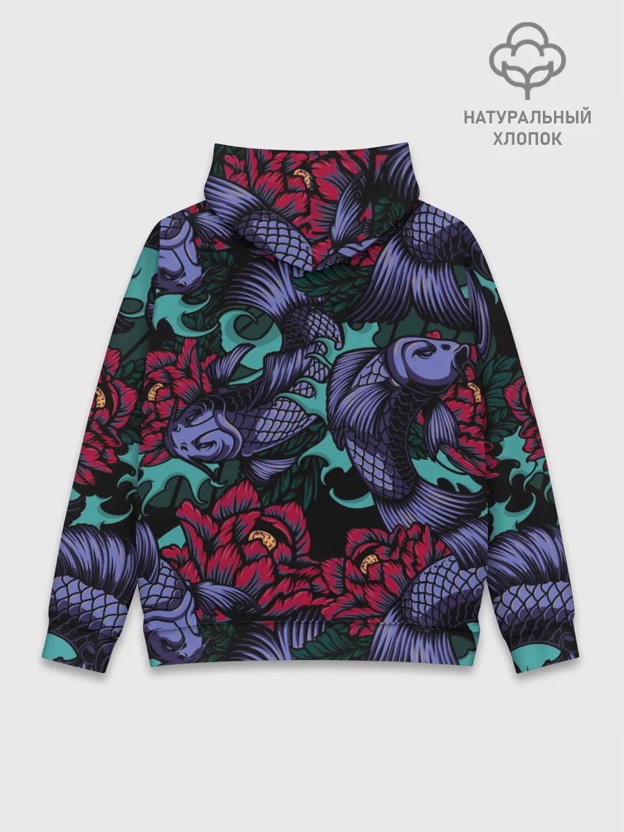 Худи мужской база хлопок / Японские карпы