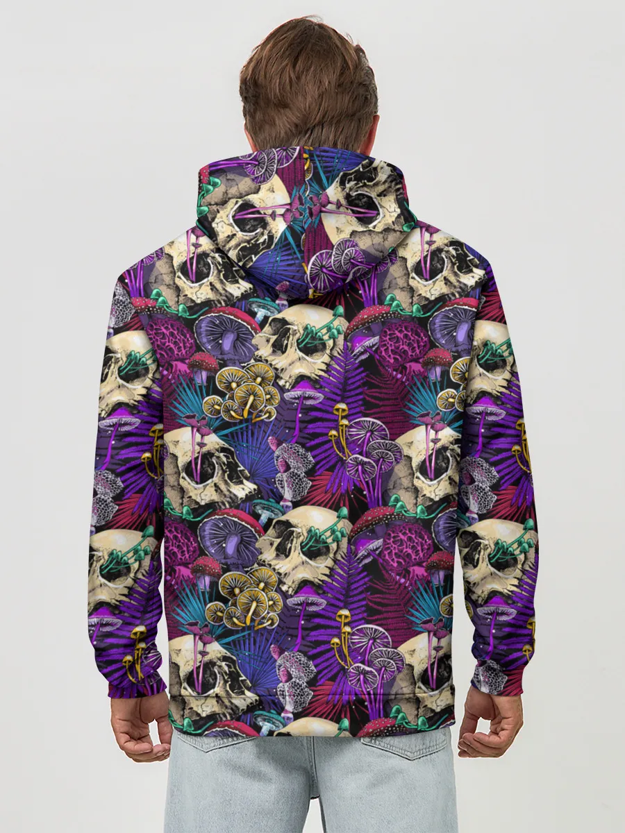 Худи мужской база хлопок / Психоделика - черепа и грибы