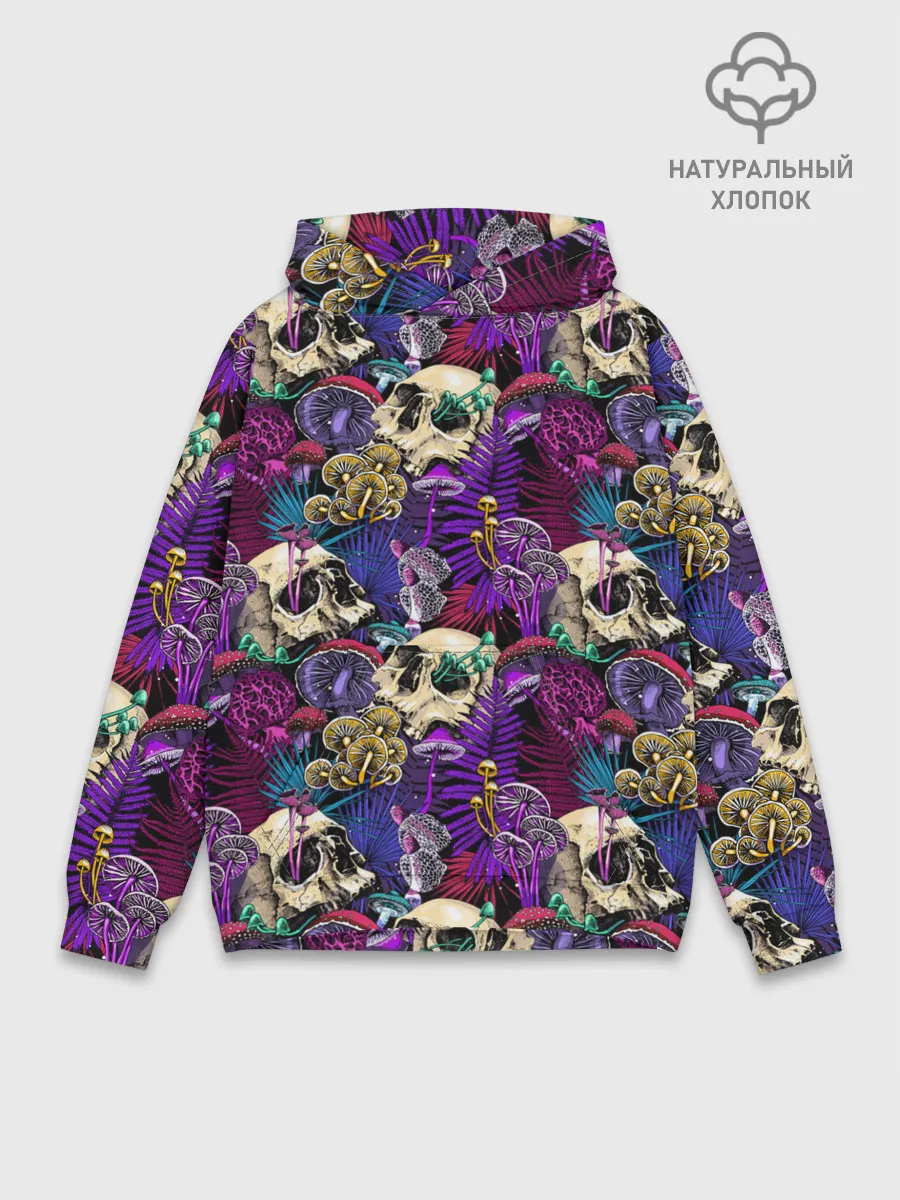 Худи мужской база хлопок / Психоделика - черепа и грибы